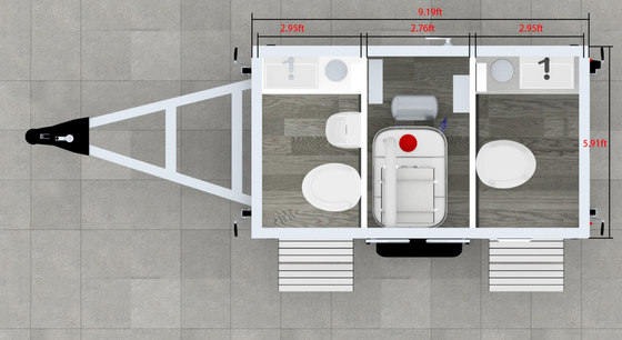ราคาประหยัด กลางแจ้ง สนับสนุน 2Stalls ห้องน้ําสาธารณะ ห้องน้ํา Porta Potty Trailer